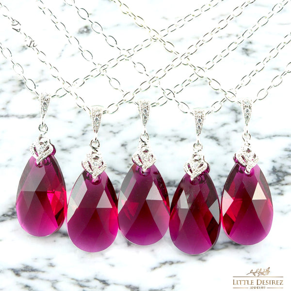 Fuchsia Necklace Bridal Teardrop Necklace  Ruby Necklace Bridesmaid Hot Pink Necklace Cubic Zirconia Necklace Wedding Jewelry RP32N
