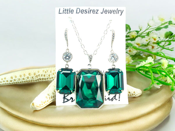 Earrings and Necklace Set Earrings Dangle Earrings Emerald Earrings Bridesmaid Gift Emerald Bracelet Wedding Jewelry EM41JS