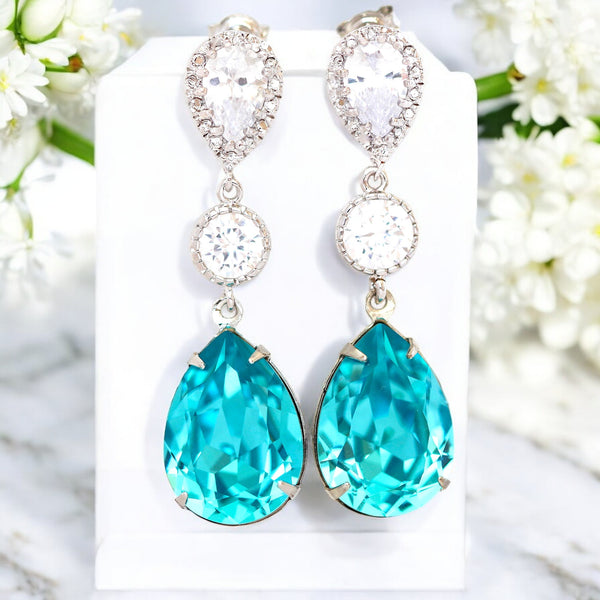 Turquoise Earrings Bridal Earrings Bridesmaid Earrings Wedding Jewelry Something Blue Long Earrings TQ31PC