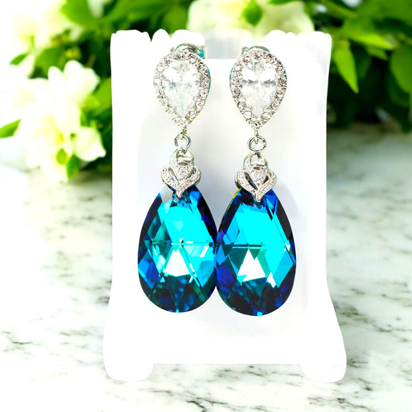 Blue Bridal Earrings Blue Navy Earrings Peacock Earrings CZ Earrings Bridesmaid Earrings Bridesmaid Gift Wives Gift Ideas Gift for Her BB32P
