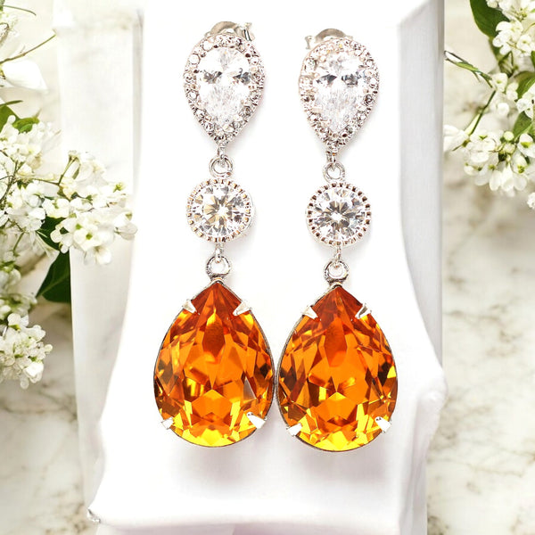Topaz Earrings Bridal Earrings Long Crystal CZ Earrings Bridesmaid Earrings Chandelier Earrings Wedding Jewelry TO31PC