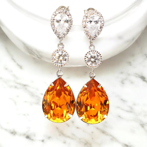 Topaz Earrings Bridal Earrings Long Crystal CZ Earrings Bridesmaid Earrings Chandelier Earrings Wedding Jewelry TO31PC