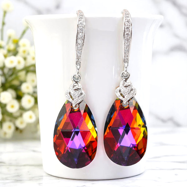 Bridesmaid Gift Volcano Crystal Earrings & Necklace Set Cobalt Purple Orange Cubic Zirconia Jewelry Statement Jewelry VO32JS