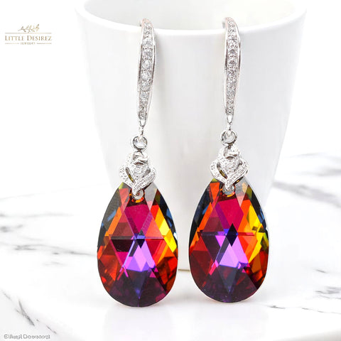 Volcano Crystal Earrings – Color-Shifting Teardrop Earrings, Elegant Bridal or Evening Jewelry, Statement Earrings, Bridesmaid Gift