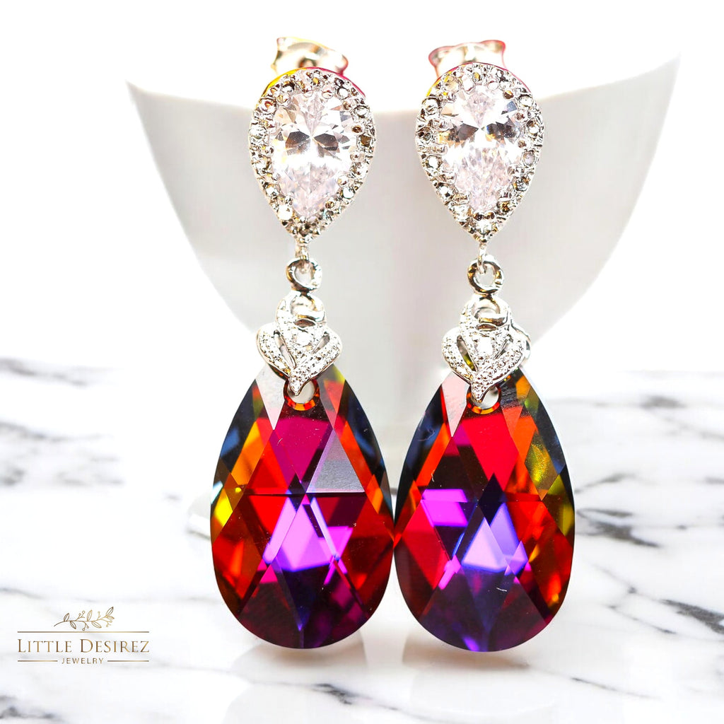 Earrings Volcano Crystal Bridal Earrings Cubic Zirconia Statement Earrings Bridesmaids Gifts Cobalt Purple Orange VO32P