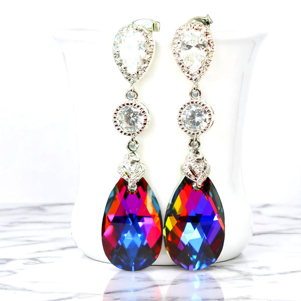 Bridesmaid Gift Volcano Crystal Earrings & Necklace Set Cobalt Purple Orange Cubic Zirconia Jewelry Statement Jewelry VO32JS