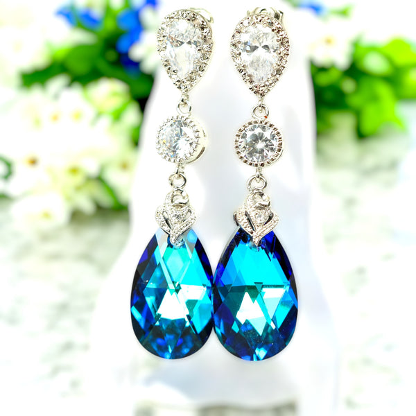 Wedding Jewelry Bridal Earrings Necklace Set Bermuda Blue Crystal Bridesmaid Jewelry Peacock Jewelry Cubic Zirconia Jewelry BB32JS