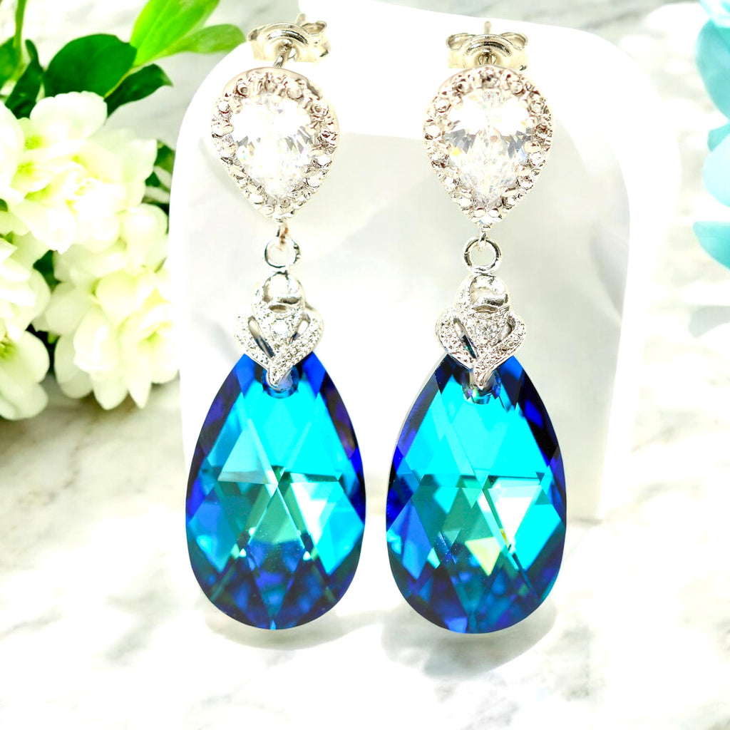 Blue Bridal Earrings Blue Navy Earrings Peacock Earrings CZ Earrings Bridesmaid Earrings Bridesmaid Gift Wives Gift Ideas Gift for Her BB32P