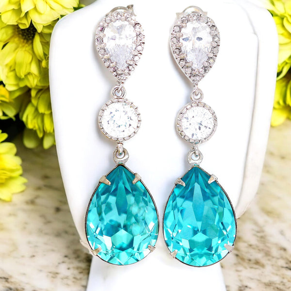 Turquoise Earrings Bridal Earrings Bridesmaid Earrings Wedding Jewelry Something Blue Long Earrings TQ31PC