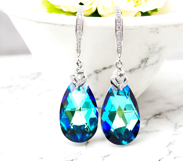 Blue Earrings Peacock Earrings Bridesmaid Earrings Bridal Earrings Blue Navy Earrings Peacock Wedding Gift for Her  Earrings BB32H