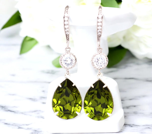 Olive Green Earrings  Olivine Earring Olive Green Teardrop Bridal Earring Green Bridesmaid Gift Bridal Party Wedding Jewelry OG31HC