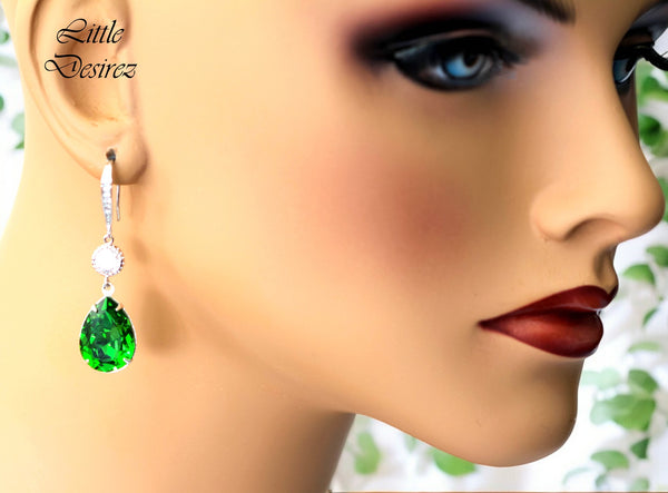 Green Bridal Earrings  Teardrop Earrings Bright Green Earrings Cubic Zirconia Bridesmaids Gifts Wedding Earrings Shamrock FG31HC