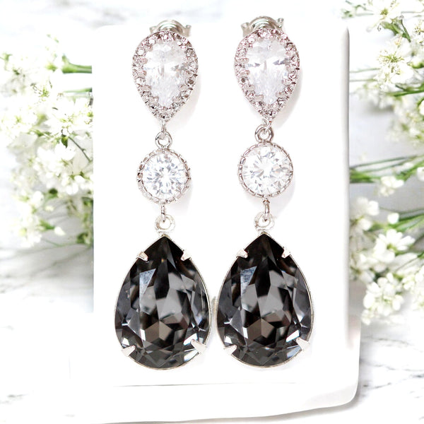 Dark Grey Earrings  Silver Night Earrings Black Diamond Earrings Smoky Grey Earrings Charcoal Bridesmaid Earrings SN31PC