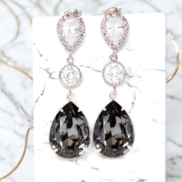 Dark Grey Earrings  Silver Night Earrings Black Diamond Earrings Smoky Grey Earrings Charcoal Bridesmaid Earrings SN31PC