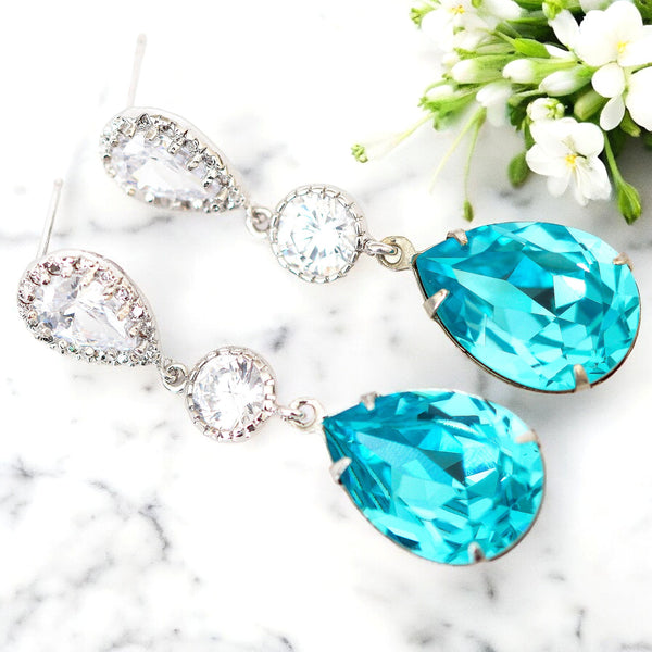 Turquoise Earrings Bridal Earrings Bridesmaid Earrings Wedding Jewelry Something Blue Long Earrings TQ31PC