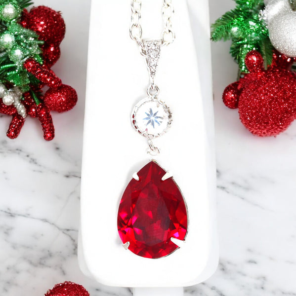 Red Necklace Crystal Pendant Necklace Siam Necklace Ruby Necklace Garnet Necklace Bridal Party Jewelry Holiday Jewelry SI31N