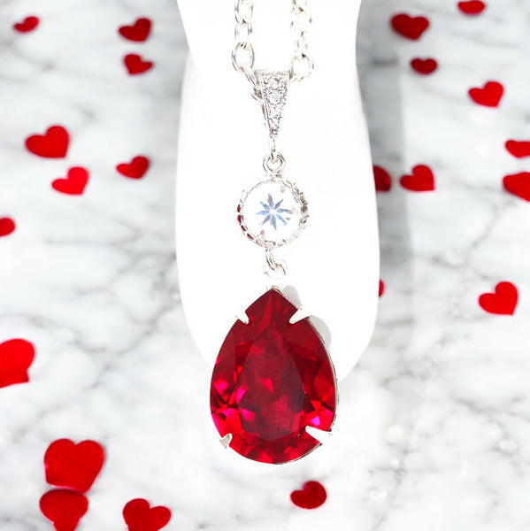 Red Necklace Crystal Pendant Necklace Siam Necklace Ruby Necklace Garnet Necklace Bridal Party Jewelry Holiday Jewelry SI31N