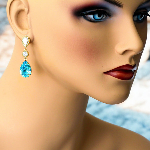 Turquoise Earrings Bridal Earrings Bridesmaid Earrings Wedding Jewelry Something Blue Long Earrings TQ31PC