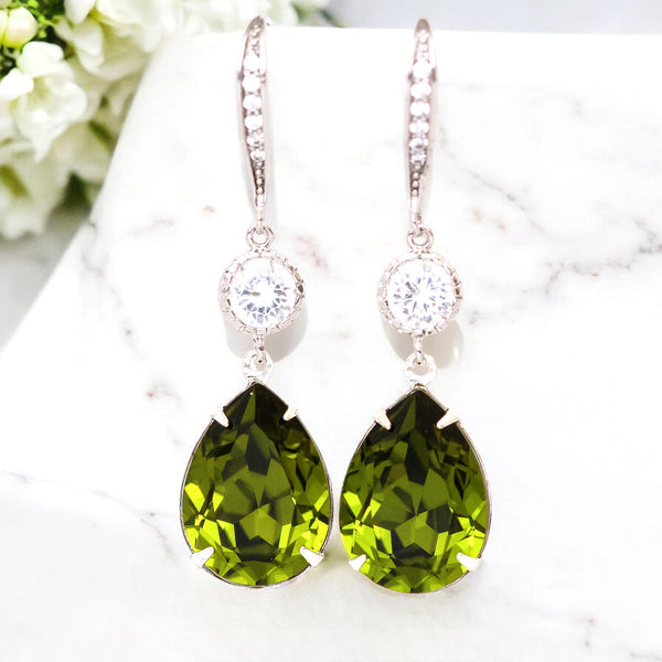 Olive Green Earrings  Olivine Earring Olive Green Teardrop Bridal Earring Green Bridesmaid Gift Bridal Party Wedding Jewelry OG31HC