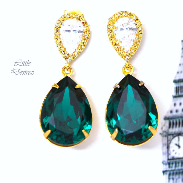 Emerald Earrings Green Earrings Gold Earrings Dark Green Bridesmaid Earrings Bridal Earrings Emerald Wedding Jewelry Holiday Jewelry EM31P