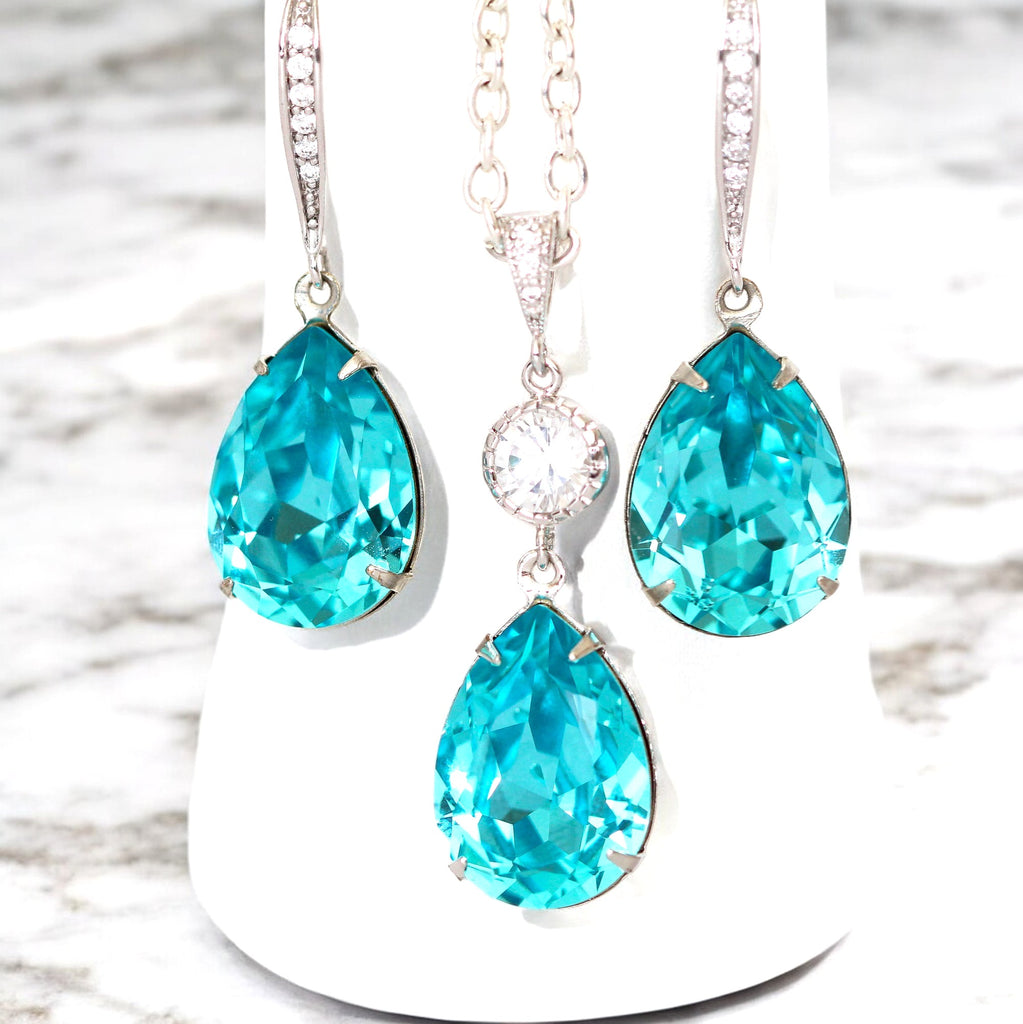 Turquoise Blue Earrings and Necklace Set Bridesmaid Gift Something Blue Jewelry TQ31JS
