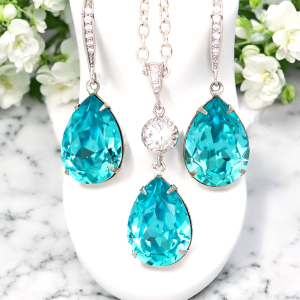 Turquoise Blue Earrings and Necklace Set Bridesmaid Gift Something Blue Jewelry TQ31JS