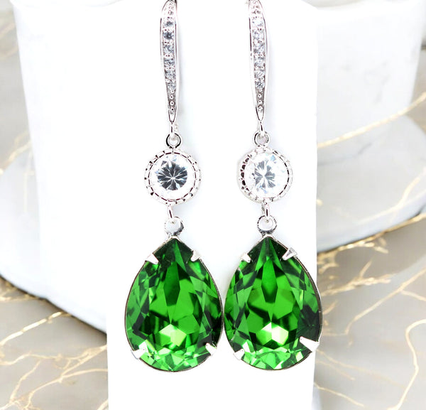 Green Bridal Earrings  Teardrop Earrings Bright Green Earrings Cubic Zirconia Bridesmaids Gifts Wedding Earrings Shamrock FG31HC
