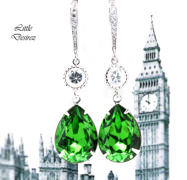 Green Bridal Earrings  Teardrop Earrings Bright Green Earrings Cubic Zirconia Bridesmaids Gifts Wedding Earrings Shamrock FG31HC