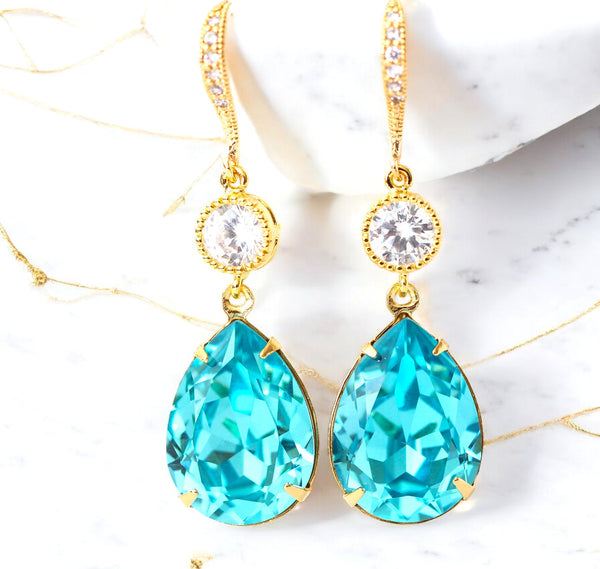 Turquoise Earrings and Necklace Set Jewelry Set Long Bridal Earrings TQ31JS