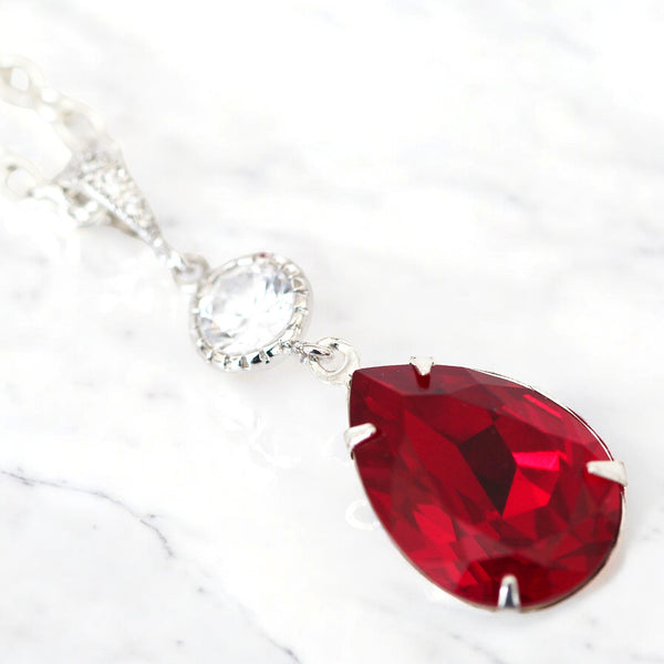 Red Necklace Crystal Pendant Necklace Siam Necklace Ruby Necklace Garnet Necklace Bridal Party Jewelry Holiday Jewelry SI31N