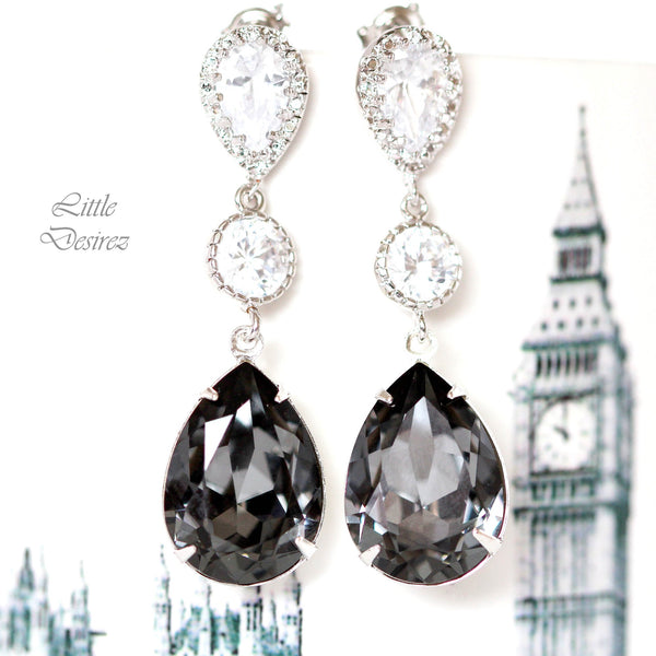 Dark Grey Earrings  Silver Night Earrings Black Diamond Earrings Smoky Grey Earrings Charcoal Bridesmaid Earrings SN31PC
