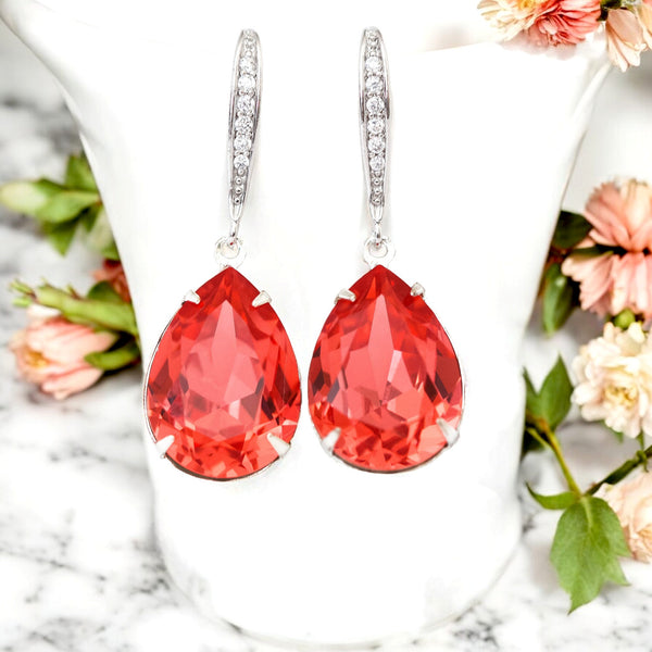 Earrings Dark Peach Earrings Coral Earrings Padparadscha Crystal Earrings Bridesmaid Earrings Bridal Earrings  Drop Earrings PAD31H