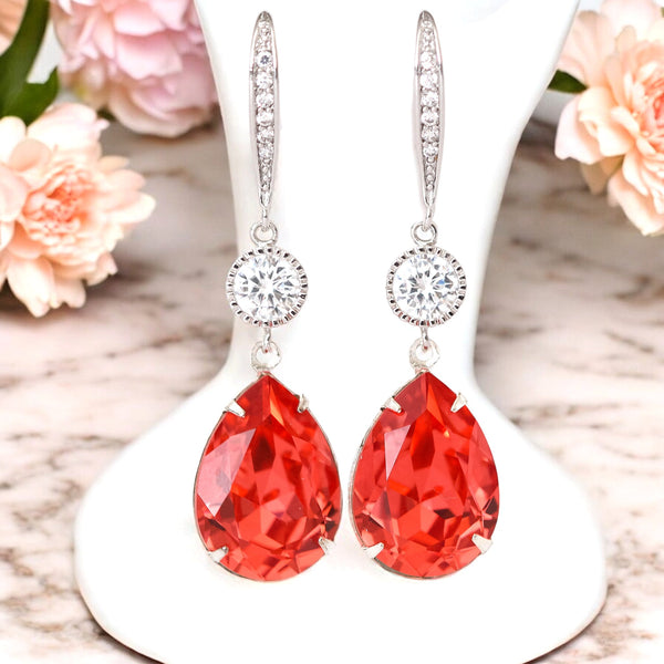 Orange Earrings Dark Peach Earrings Padparadscha Crystal Earrings Bridesmaid Earrings Bridal Earrings Cubic Zirconia PAD31HC