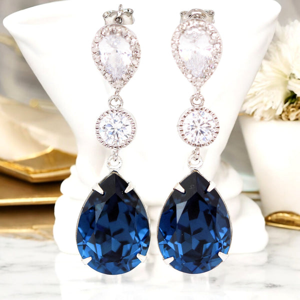 Navy Blue Long Earrings Navy Blue Bridal Earrings Bridesmaid Earrings Navy Blue Bridesmaid Jewelry Navy Sister Wives Jewelry Gift Her MO31PC