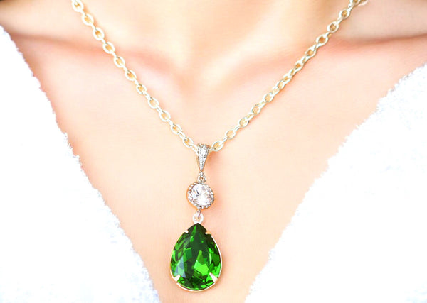 Earrings and Necklace Jewelry Set Crystal Jewelry Green Earrings Green Necklace Bridesmaid Gift FG31JS