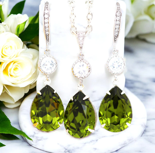 Olive Green Earrings  Olivine Earring Olive Green Teardrop Bridal Earring Green Bridesmaid Gift Bridal Party Wedding Jewelry OG31HC