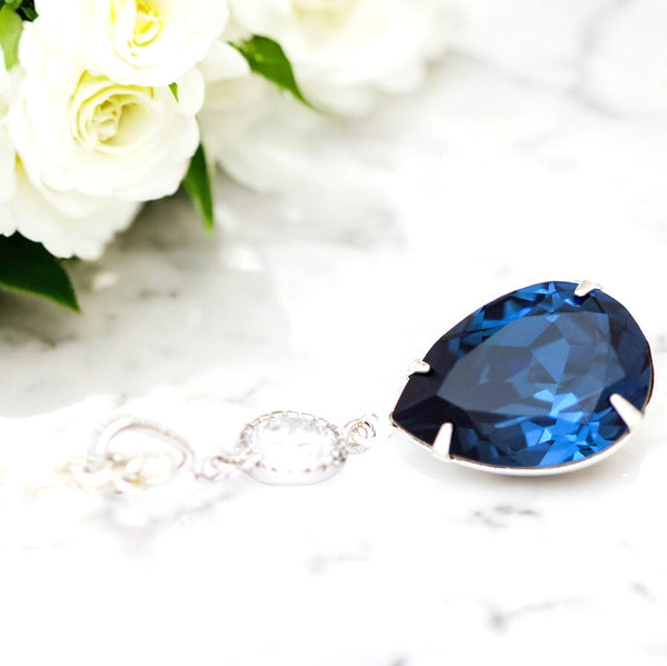 Navy Blue Bridal Set Navy Blue Jewelry Set Bridesmaid Jewelry Navy Bridal Party Jewelry Set Pear Jewelry Set Long Earrings Navy Blue MO31JS