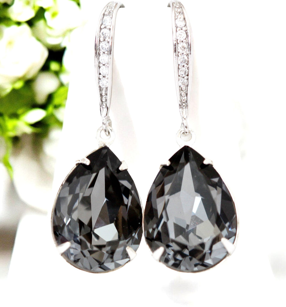 Grey Earrings Black Diamond Earrings  Crystal Silver Night Earrings Smoky Grey Earrings Charcoal Grey Earring Bridesmaid Gift SN31H