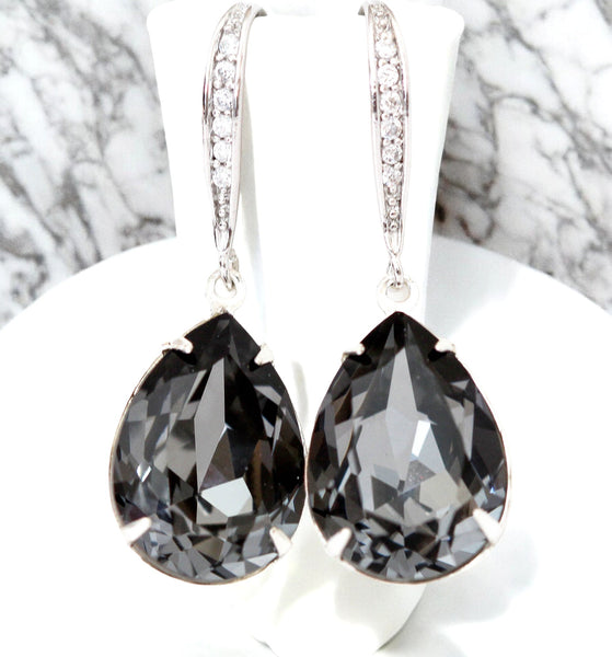 Necklace and Earrings Set Grey Charcoal Teardrop Earrings Smoky Grey Earrings Charcoal Grey Earrings Bridesmaid Gift Silver Night SN31JS
