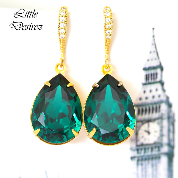 Emerald Green Bridal Classic Earrings Bridal Emerald Chandelier Drop Earrings Emerald Swarovski Crystal Droplets Bridal Classic Earrings EM31H