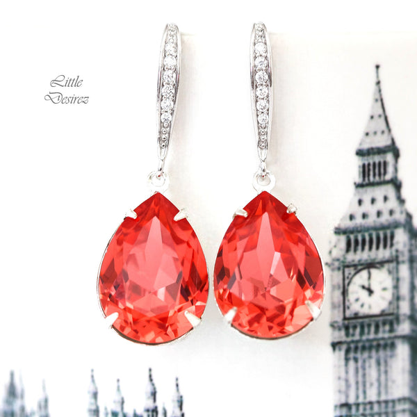 Earrings Dark Peach Earrings Coral Earrings Padparadscha Crystal Earrings Bridesmaid Earrings Bridal Earrings  Drop Earrings PAD31H