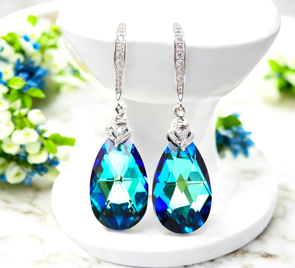 Blue Wedding Jewelry  Crystal Bermuda Blue Bridesmaid Gift Bridal Jewelry Blue Green Crystal Sterling Silver Hypoallergenic BB32JS