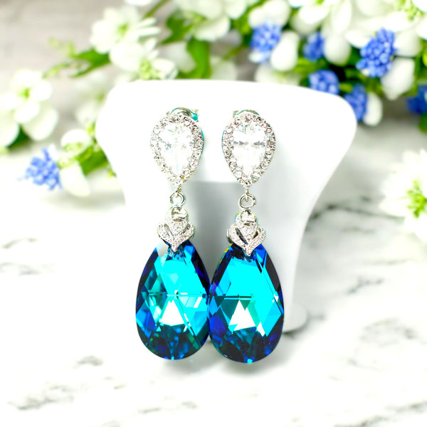 Blue Bridal Earrings Blue Navy Earrings Peacock Earrings CZ Earrings Bridesmaid Earrings Bridesmaid Gift Wives Gift Ideas Gift for Her BB32P