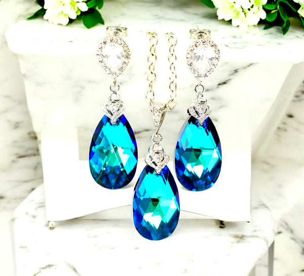 Blue Bridal Earrings Blue Navy Earrings Peacock Earrings CZ Earrings Bridesmaid Earrings Bridesmaid Gift Wives Gift Ideas Gift for Her BB32P