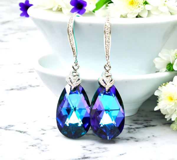 Purple Blue Jewelry Everyday Earrings & Necklace Bridesmaid Gift Jewelry Wedding Jewelry Dangle Earrings Gift Jewelry HE32JS