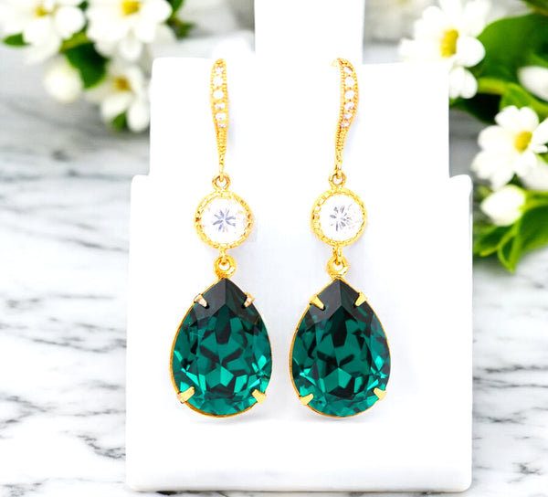 Emerald Green Earrings Bridal Earrings  Green Earring Cubic Zirconia 16k Gold Plated Setting Bridesmaid Gift Wedding Jewelry EM31HC