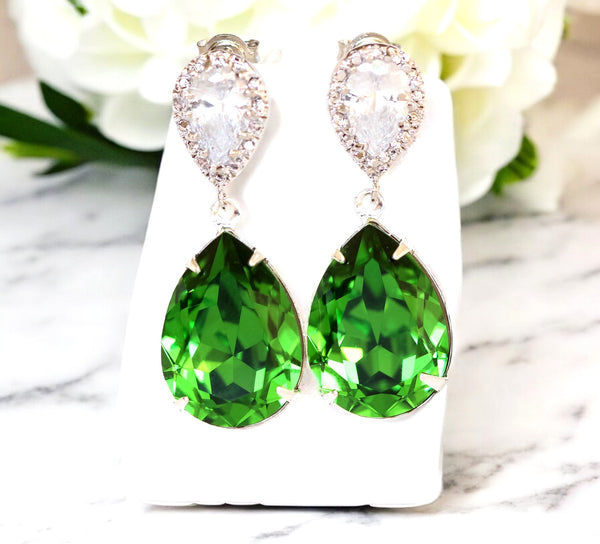 Green Pear Earrings Cubic Zirconia  Fern Green Crystal Bright Green Bridal Earrings Bridesmaid Gift Green Accessory FG31P