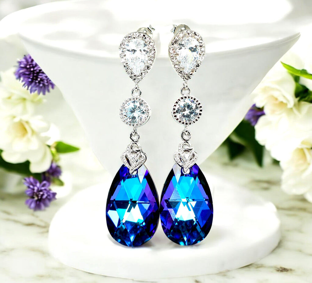 Purple Bridal Earrings Long CZ Earrings Wedding Earrings Earrings Purple Bridesmaid Jewelry Wives Gift Romantic Heliotrope HE32PC