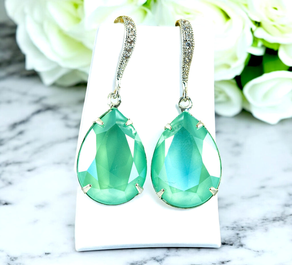 Mint Dangle Earrings Sea Foam Earrings Pacific Opal Earrings Crystal Bridesmaid Gift Mint Green Crystal Earrings Drop Earrings MT31H