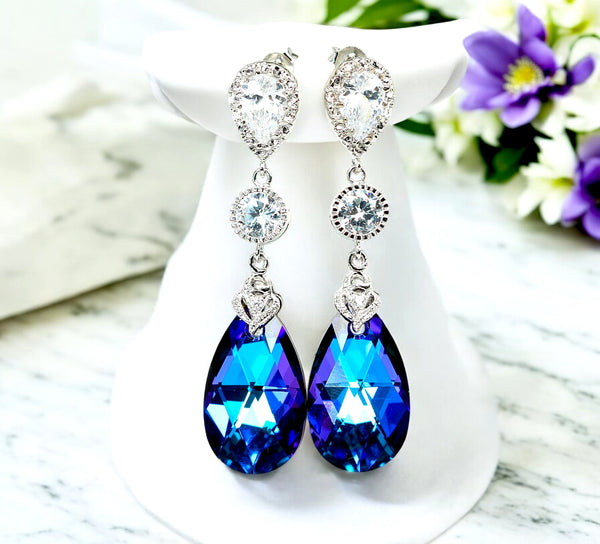 Purple Bridal Earrings Long CZ Earrings Wedding Earrings Earrings Purple Bridesmaid Jewelry Wives Gift Romantic Heliotrope HE32PC